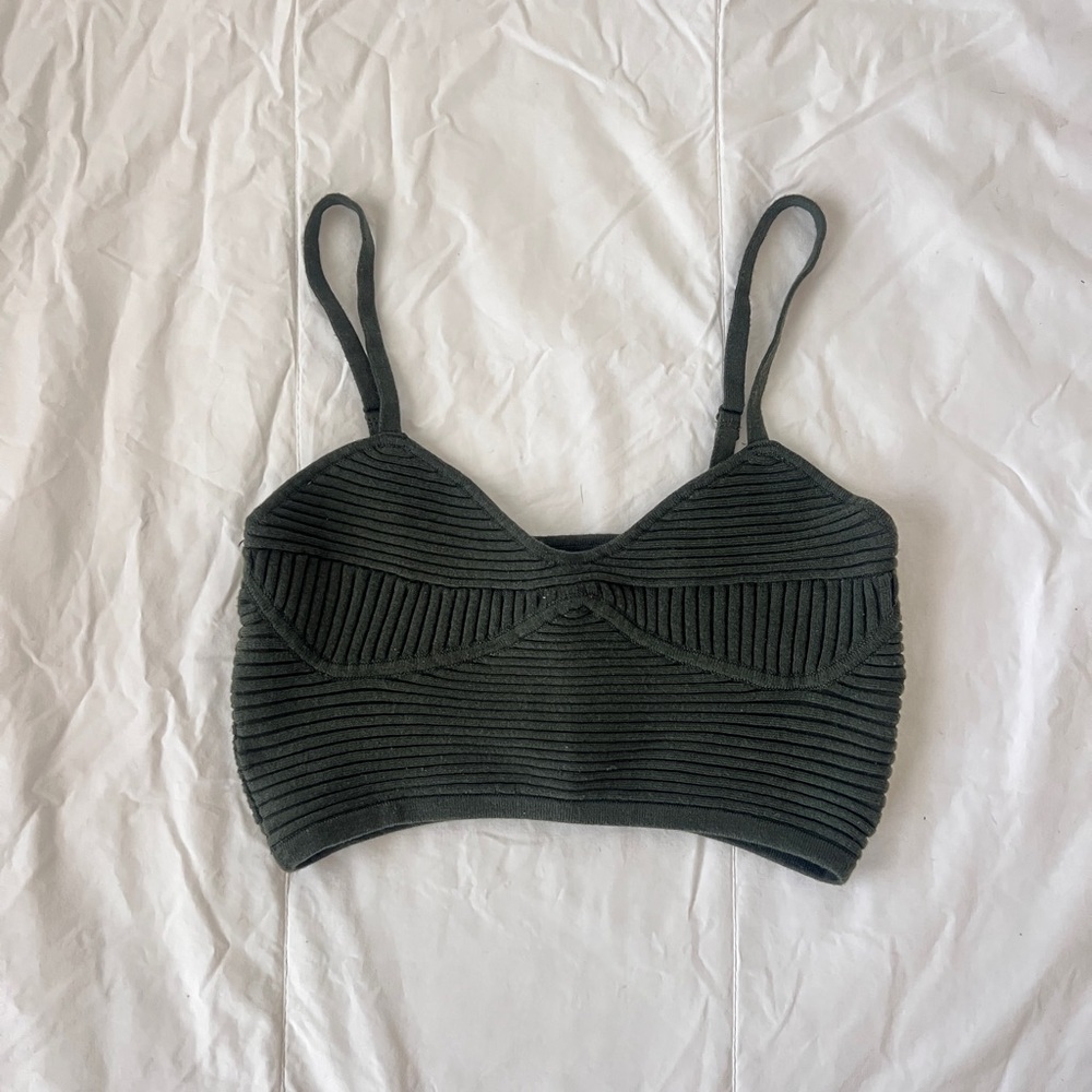Aerie Dark Green Ribbed Crop Top